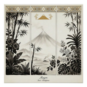 Póster Arte de pared tríptico del volcán Mayon