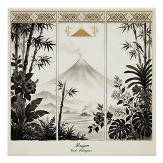 Póster Arte de pared tríptico del volcán Mayon
