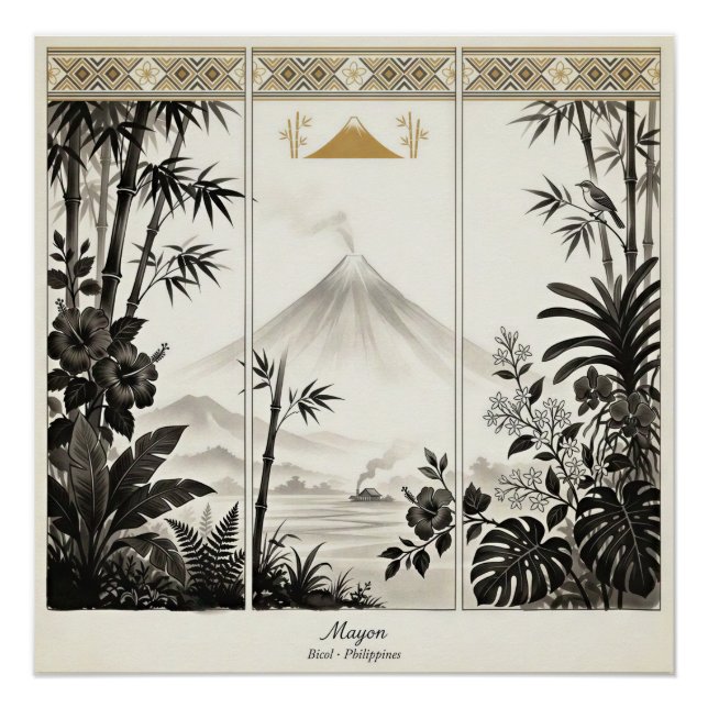 Póster Arte de pared tríptico del volcán Mayon (Anverso)