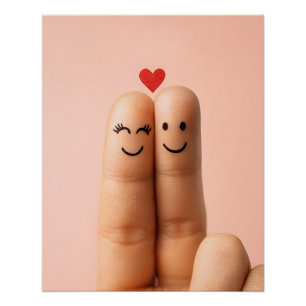 Póster Arte de Pareja de Dedos Adorables, Caras de Dedos