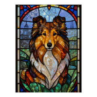 Póster Arte de perro de vidrio emplomado Sheltie Shetland