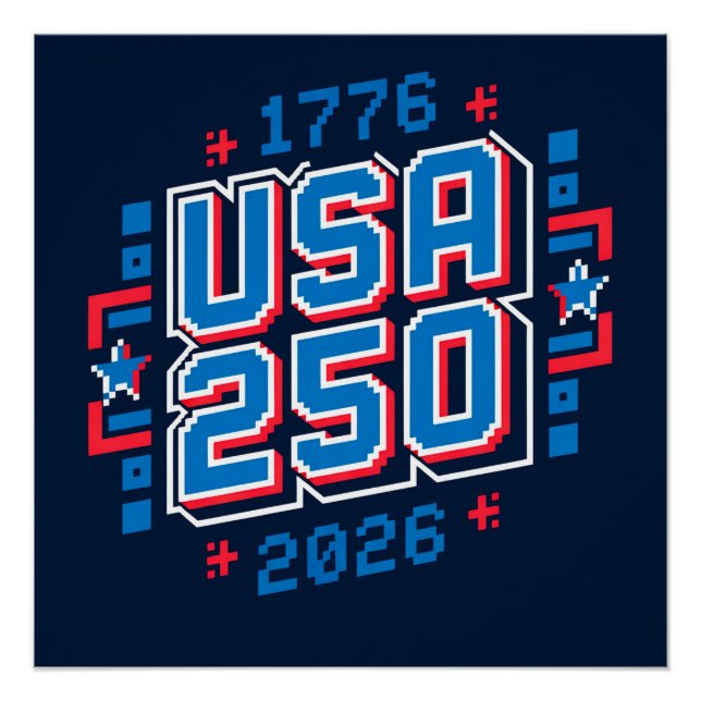 Póster Arte de píxeles USA 250 – 1776 a 2026 (Anverso)