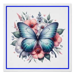 Póster Arte de ramo floral de mariposa vibrante-96283