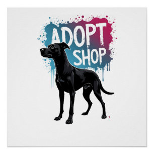 Póster Arte de rescate de graffiti de perro Adoptar No co
