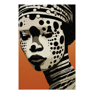 Póster Arte de retrato de mujer tribal monocromo