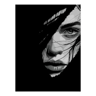 Póster Arte de Retrato Misterioso Monocromo