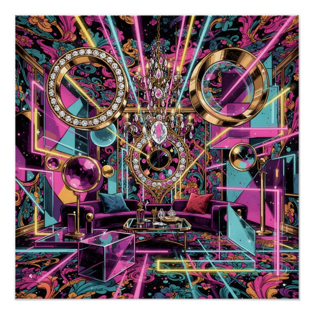 Póster Arte de Salón de Lujo Psicodélico de Neón (Anverso)