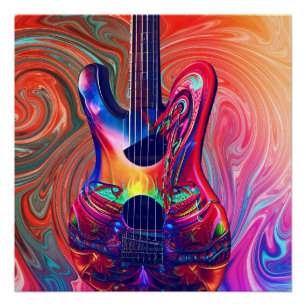 Póster Arte de Semi Guitars de Acústica Eléctrica Psicodé