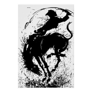 Póster Arte de silueta de rodeo vaquero dinámico