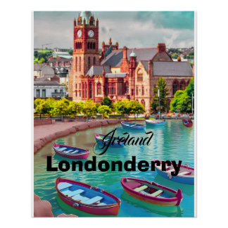 Póster Arte de tarjeta postal de viaje de Londonderry Irl