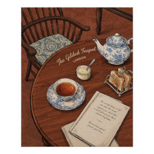 Póster Arte de Té de la Tarde Inglés Antiguo
