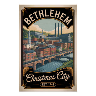 Póster Arte de viaje retro de Bethlehem Pennsylvania Vint
