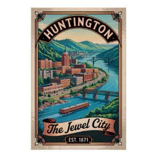 Póster Arte de viaje retro de Huntington West Virginia vi