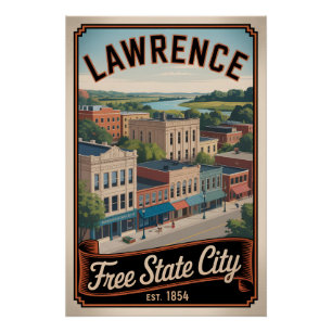 Póster Arte de viaje retro de Lawrence Kansas vintage