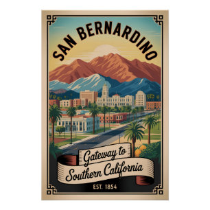 Póster Arte de viaje retro de San Bernardino California V