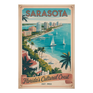 Póster Arte de viaje retro de Sarasota Florida Vintage