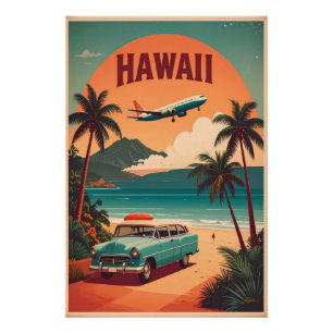 Póster Arte de viaje turístico de Hawái retro de mediados