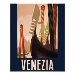 Póster Arte de viaje vintage Venezia Italia Venecia góndo