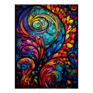 Póster Arte de vidrio emplomado con remolinos psicodélico