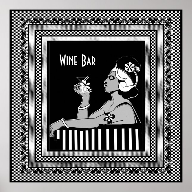 Póster Arte Deco Bar de Vino Vintage (Frente)