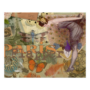Póster Arte Deco Collage de Pavo Real Flapper de París Vi