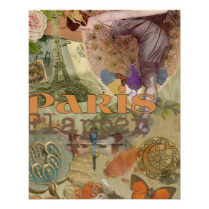 Póster Arte Deco Collage de Pavo Real Flapper de París Vi