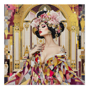 Póster Arte Deco Dama Fantasía Lindo