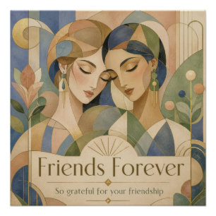 Póster Arte Deco de Dos Mujeres Amigas para Siempre