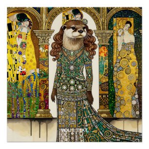 Póster Arte Deco de Nutria Lindo Fantasía