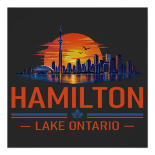 Póster Arte del horizonte de Hamilton Lake Ontario al ata