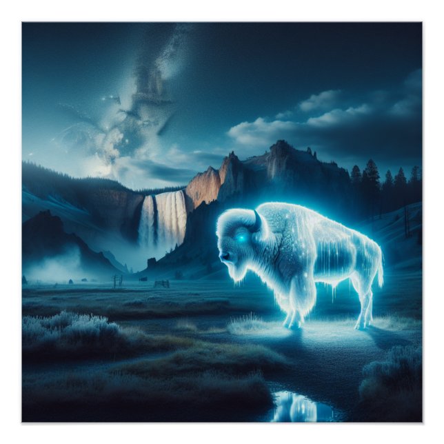 Póster Arte del Parque Yellowstone de Búfalo Blanco (Anverso)