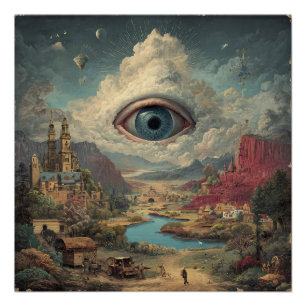 Póster Arte digital surrealista de un ojo para pared