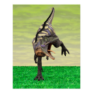 Póster Arte divertido de Aucasaurus rugiendo Dino prehist