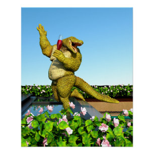 Póster Arte divertido de cocodrilo en fiesta de champán j