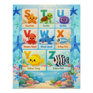 Póster Arte Educativo para Pared de Océano para Niños