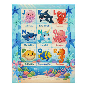 Póster Arte Educativo para Pared del Océano para Niños