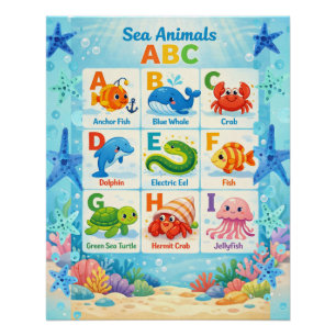 Póster Arte Educativo para Pared del Océano para Niños