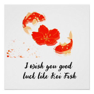 Póster Arte elegante de peces Koi y flor roja   S japonés