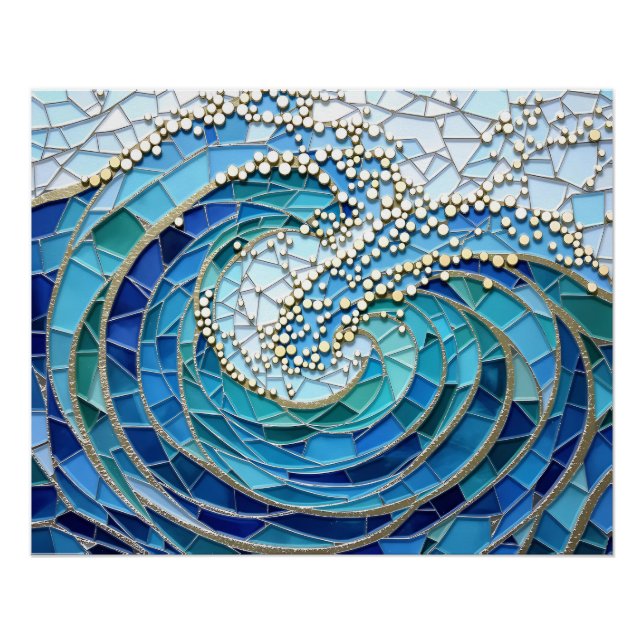 Póster Arte en Mosaico de Mar de Olas (Anverso)