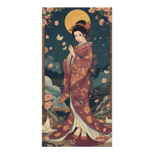 Póster Arte Estético de Chica Anime Kimono Japonés Vintag