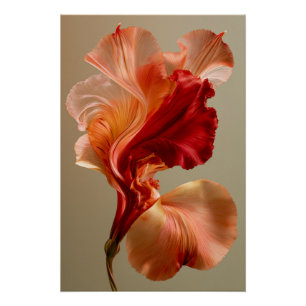 Póster Arte fino floral escultural en rojo y melocotón
