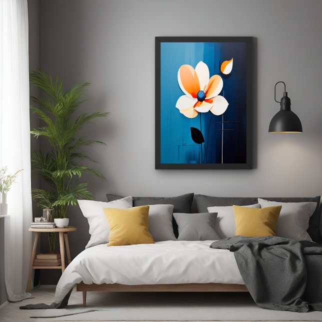 Póster Arte floral contemporáneo azul y Naranja (Subido por el creador)