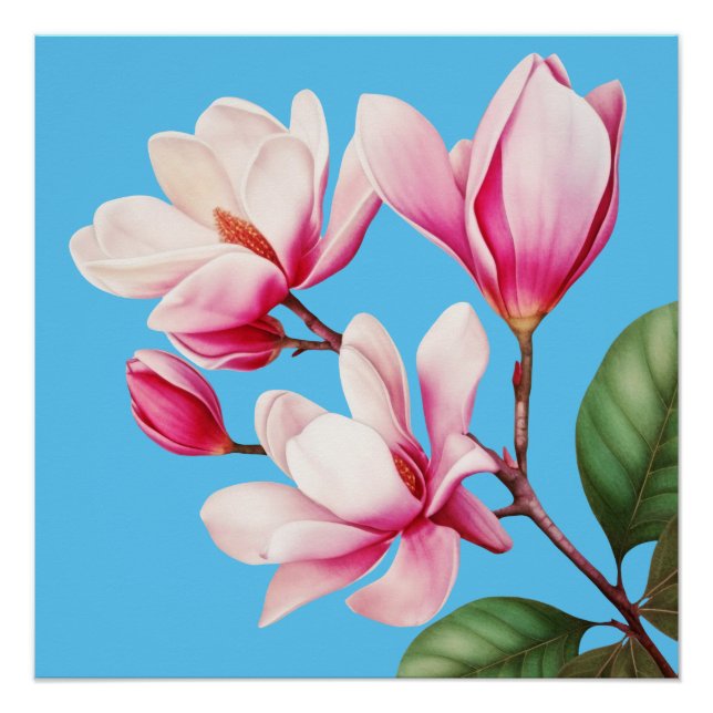 Póster Arte floral de flor rosa simple elegante (Anverso)