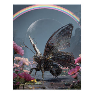 Póster Arte Floral de Mariposa Arcoíris de Fantasía Oscur