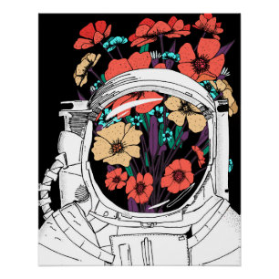 Póster Arte floral espacial de astronauta