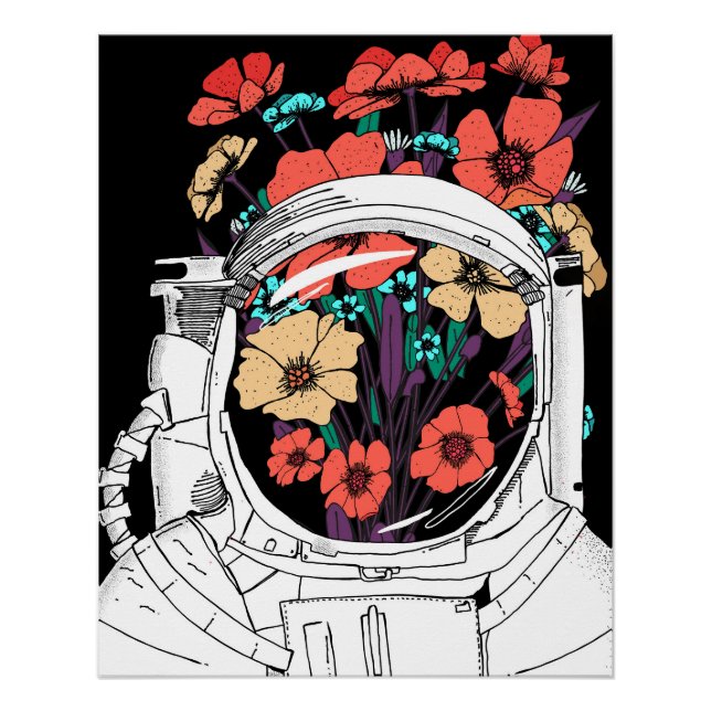 Póster Arte floral espacial de astronauta (Anverso)
