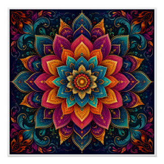 Póster Arte floral inspirado en mandalas