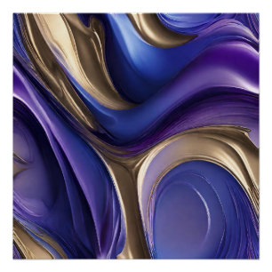 Póster Arte fluido abstracto moderno - Azul púrpura y dor