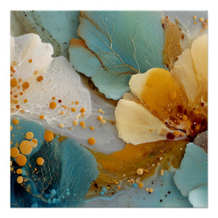 Póster Arte fluido abstracto moderno en azul turquesa y d