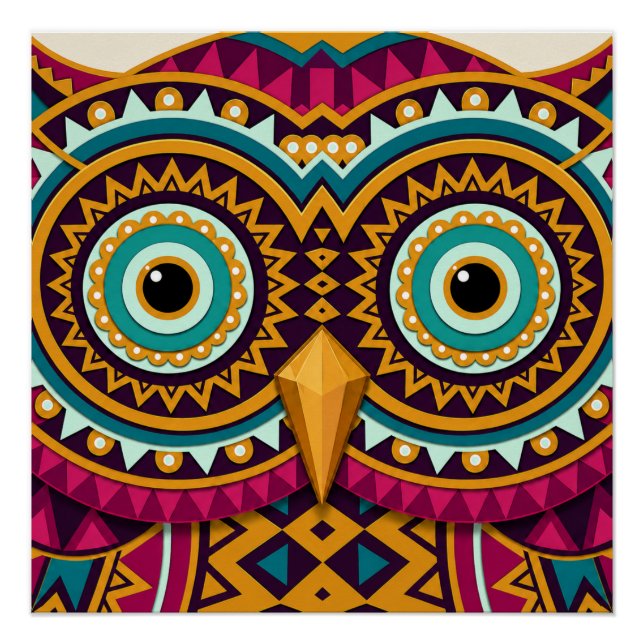 Póster Arte Folclórico de Ojos de Búho (Anverso)